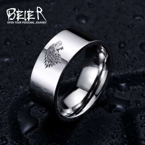 Stainless Steel ring Game of Thrones ice wolf House Stark